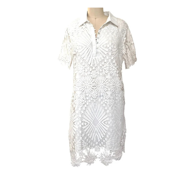 Entro White Embroidered Lace Floral Dress Size Medium - Picture 1 of 4